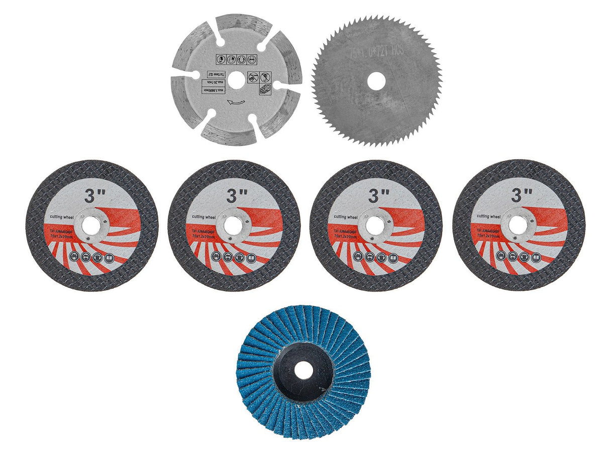 Set-kit dischi per mini smerigliatrice angolare da 76 mm, 7 pezzi Geko