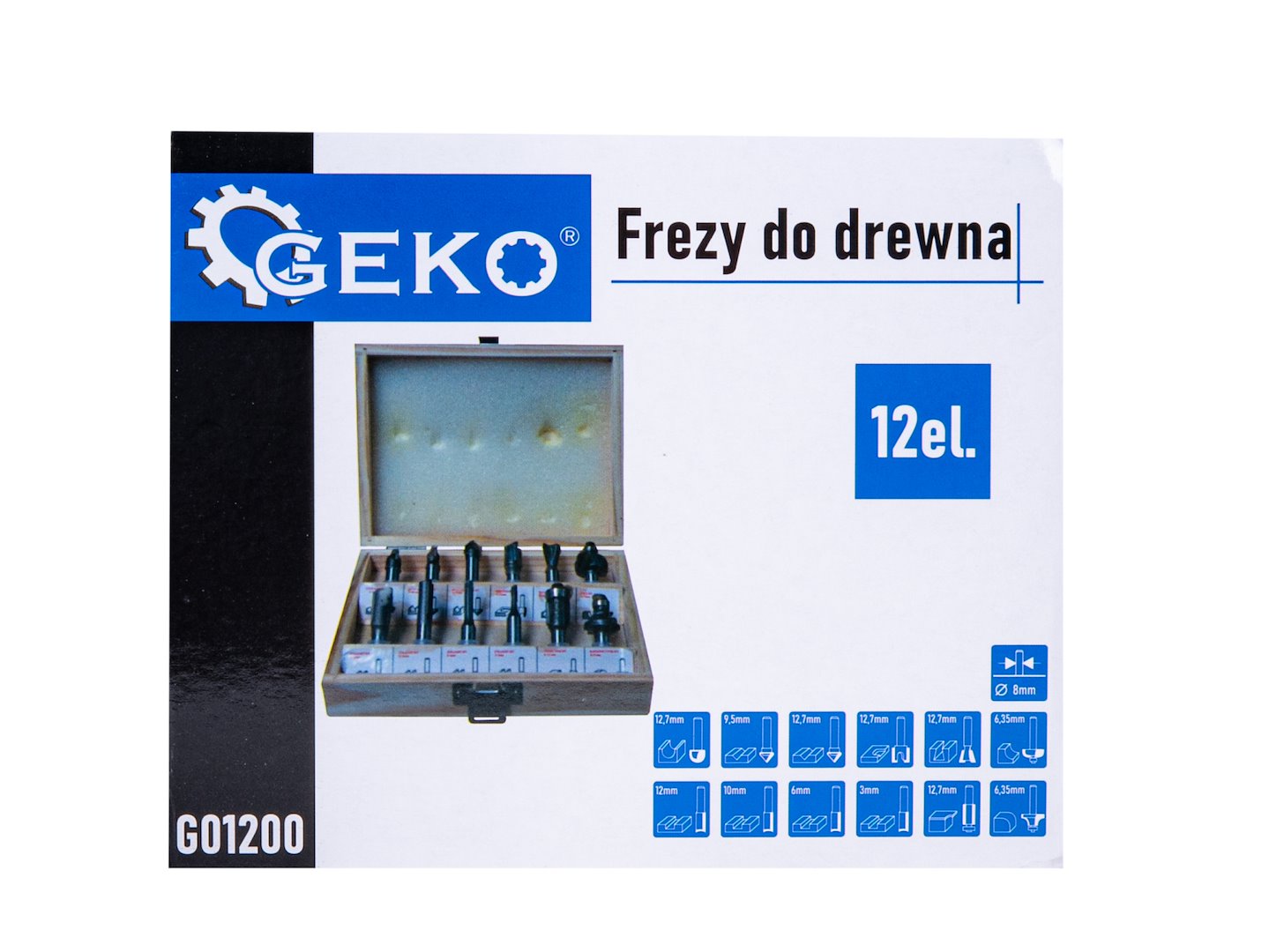 Set di 12 frese per legno, set di punte per router, diametro 8 mm, HSS, Geko