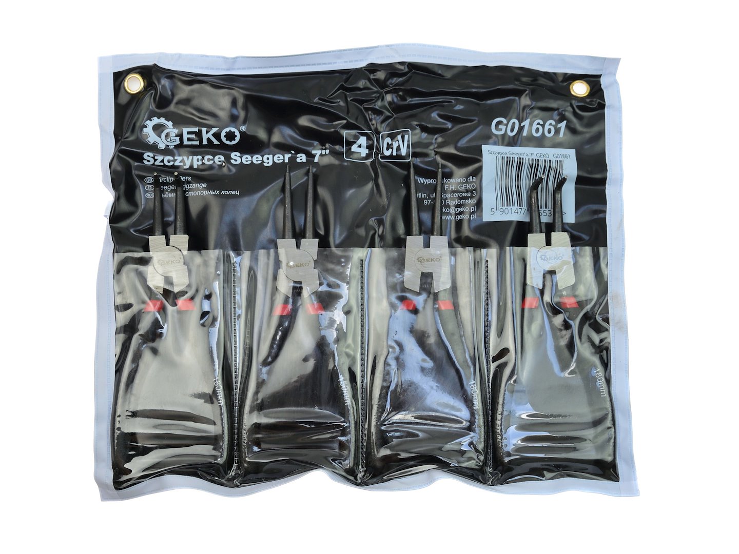 Set di pinze Seeger - con molle resistenti, manici, 4 pezzi, 180 mm Geko