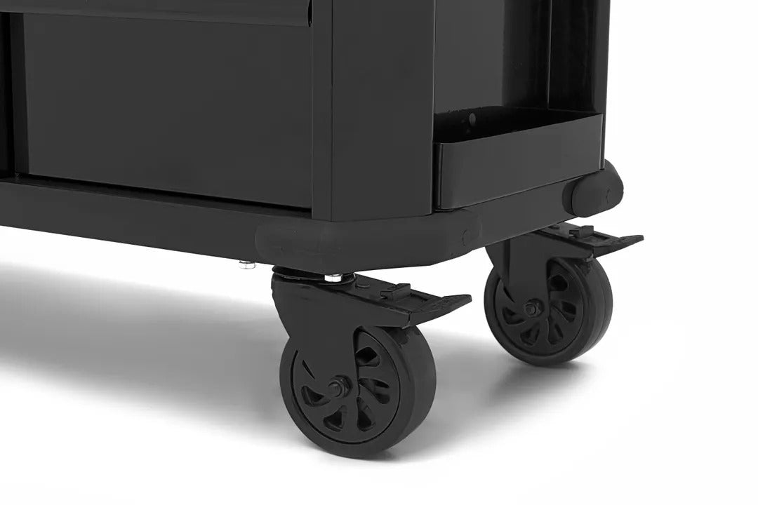 Carrello portautensili metallico professionale officina con 11 cassetti e ruote-mobile 109 cm con piano di lavoro in legno massiccio HBM Machines