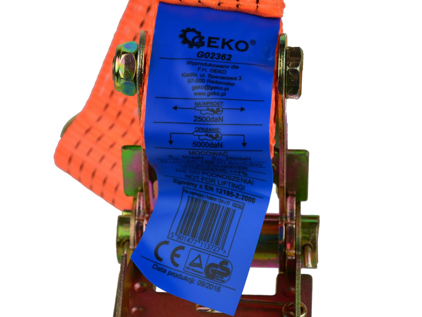 Cinghie di fissaggio con cricchetto, lunghezza 12 m, larghezza 50 mm, capacità di carico 5000 kg, conformi a DIN EN 12195-2, arancione
