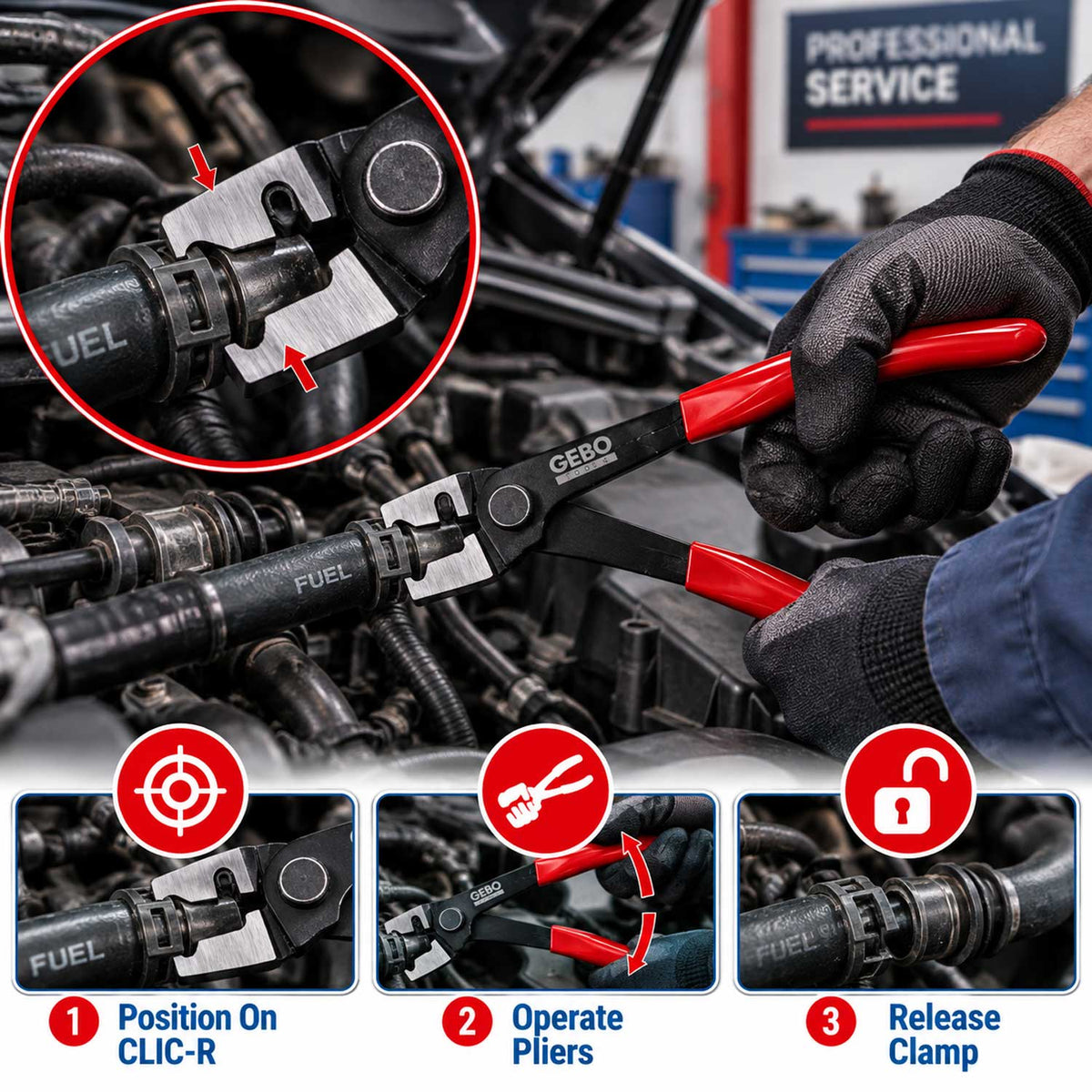 Pinza Clic-R per fascette e condotti auto, a scatto, pinze stringitubo Gebo Tools