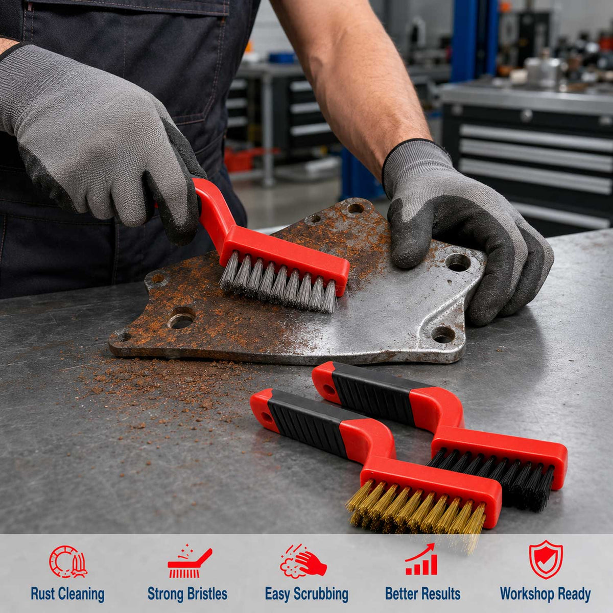 Set-kit 3 spazzole metalliche per trapano, per pulizia, strumenti per lucidatura forniture per il bagno dell'auto, per rimozione ruggine, 170 mm, Gebo Tools