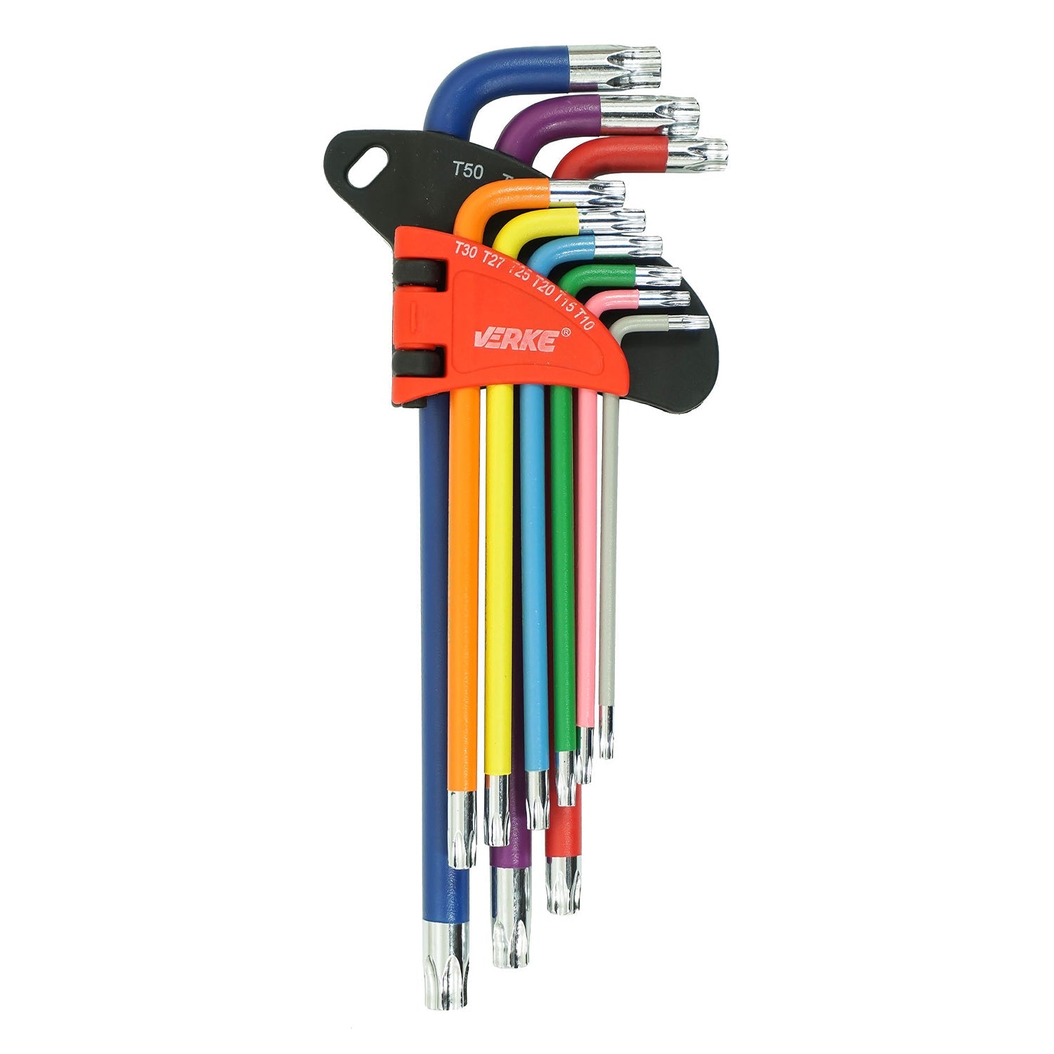 Chiavi Torx lunghe ad L, acciaio S2, colorate, set chiavi Torx extra lunghe, T10 - T50, 9 pezzi Verke