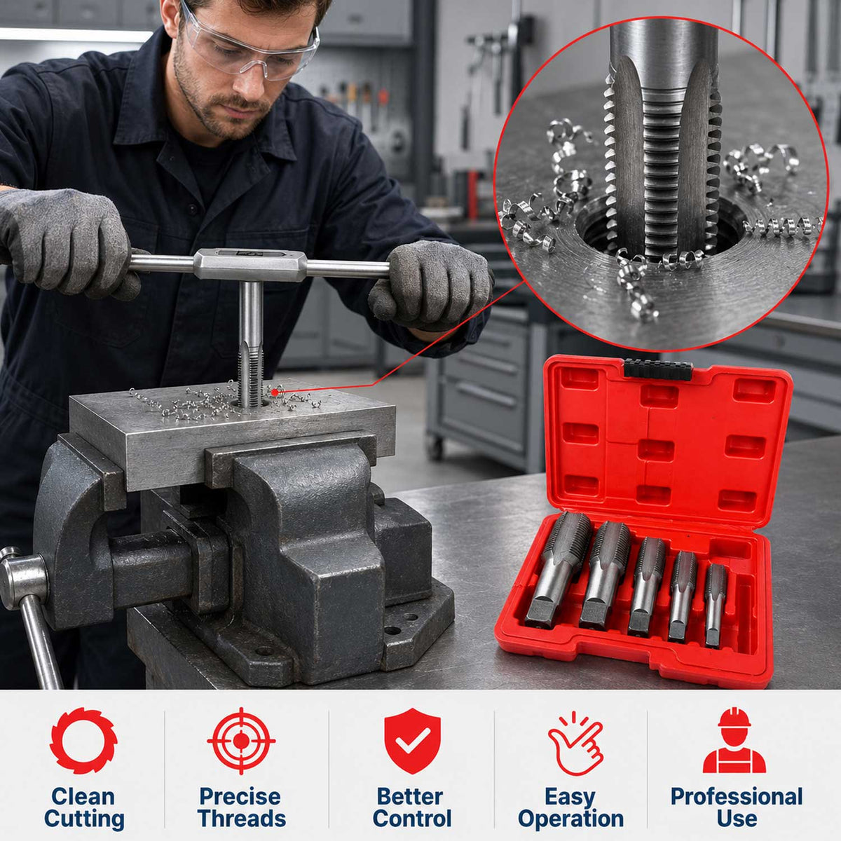 Set-kit maschi estrattore viti danneggiate , tubatura filettatura di riparazione, filiere per maschiatura, 6 pezzi Gebo Tools