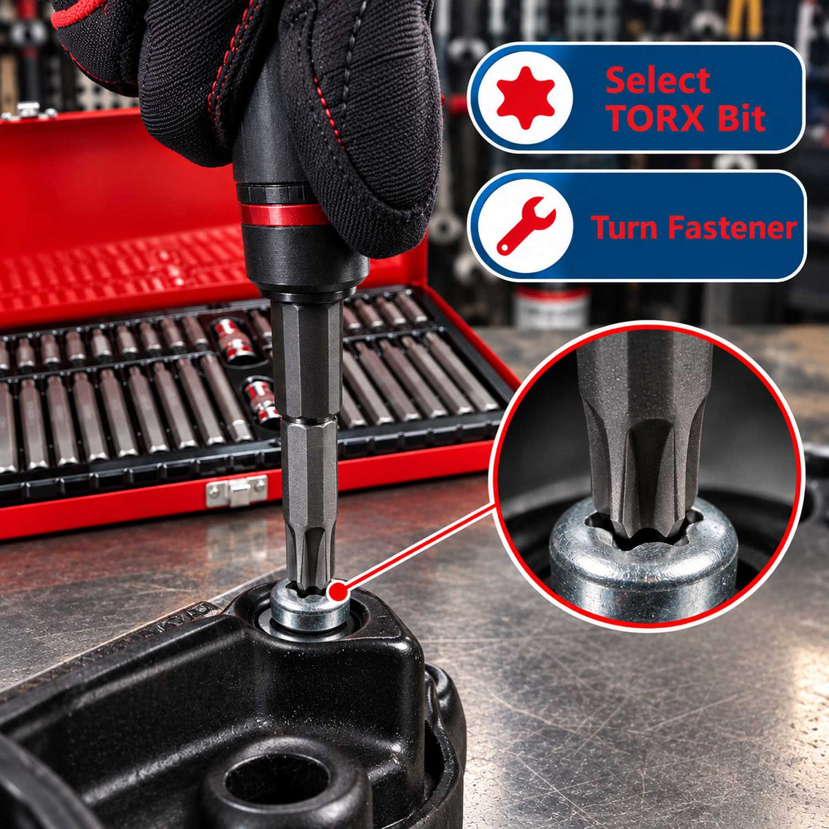 Set-kit di inserti a brugola, TORX, XZN, esagonali e spline, 40 pezzi, in valigetta metallica Gebo Tools
