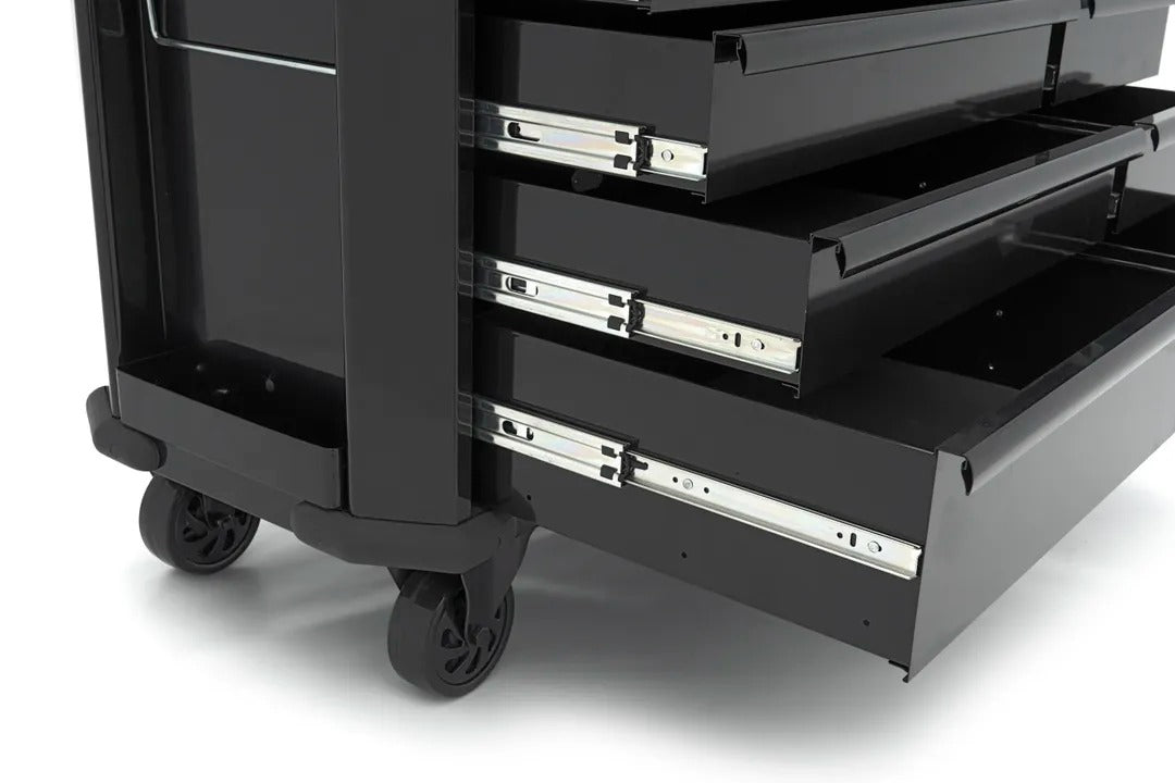 Carrello portautensili metallico professionale officina con 11 cassetti e ruote-mobile 109 cm con piano di lavoro in legno massiccio HBM Machines