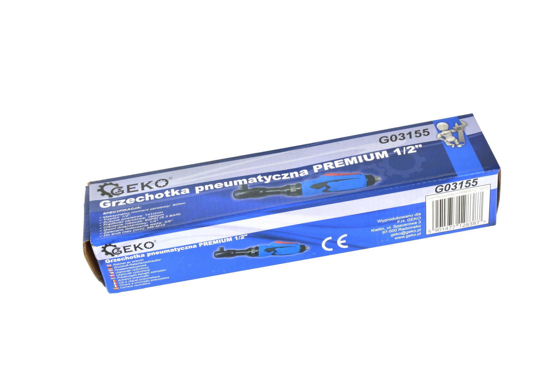 Chiave a cricchetto ad aria compressa da 1/2", avvitatore a cricchetto pneumatico, super veloce e resistente, coppia massima da 80 Nm Geko