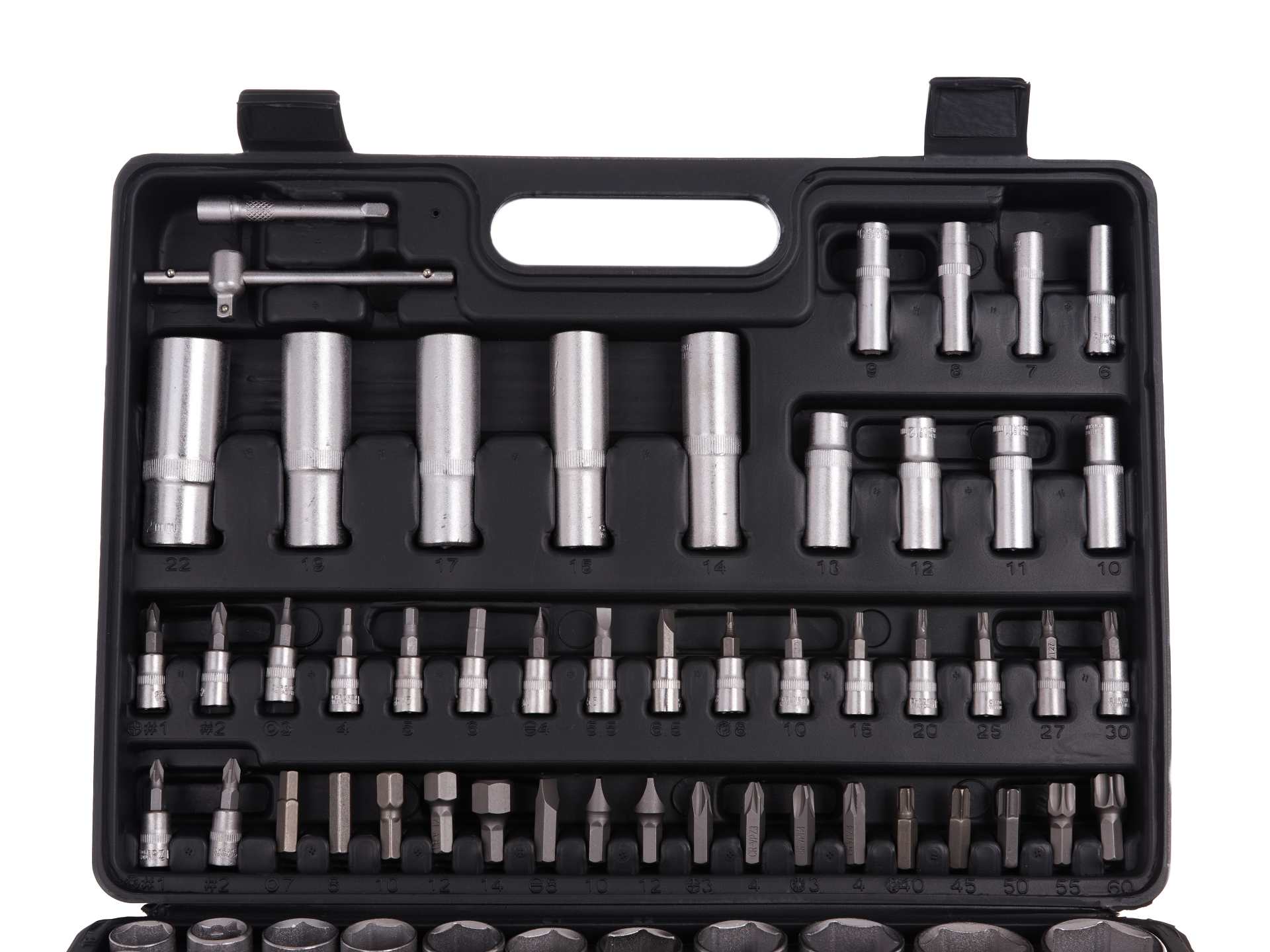 Valigetta utensili professionale 108 pezzi, serie di chiavi a bussola, torx cricchetti, prolunghe, kit attrezzi per auto, officina fai-da-te con attacchi 1/2" e 1/4", Cr-V Heidmann
