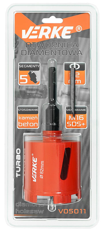 Carotatrice diamantata 5 segmenti turbo, M16 SDS PLUS per cemento e mattoni,fresa a tazza per muro, carotatrice 82 mm Verke