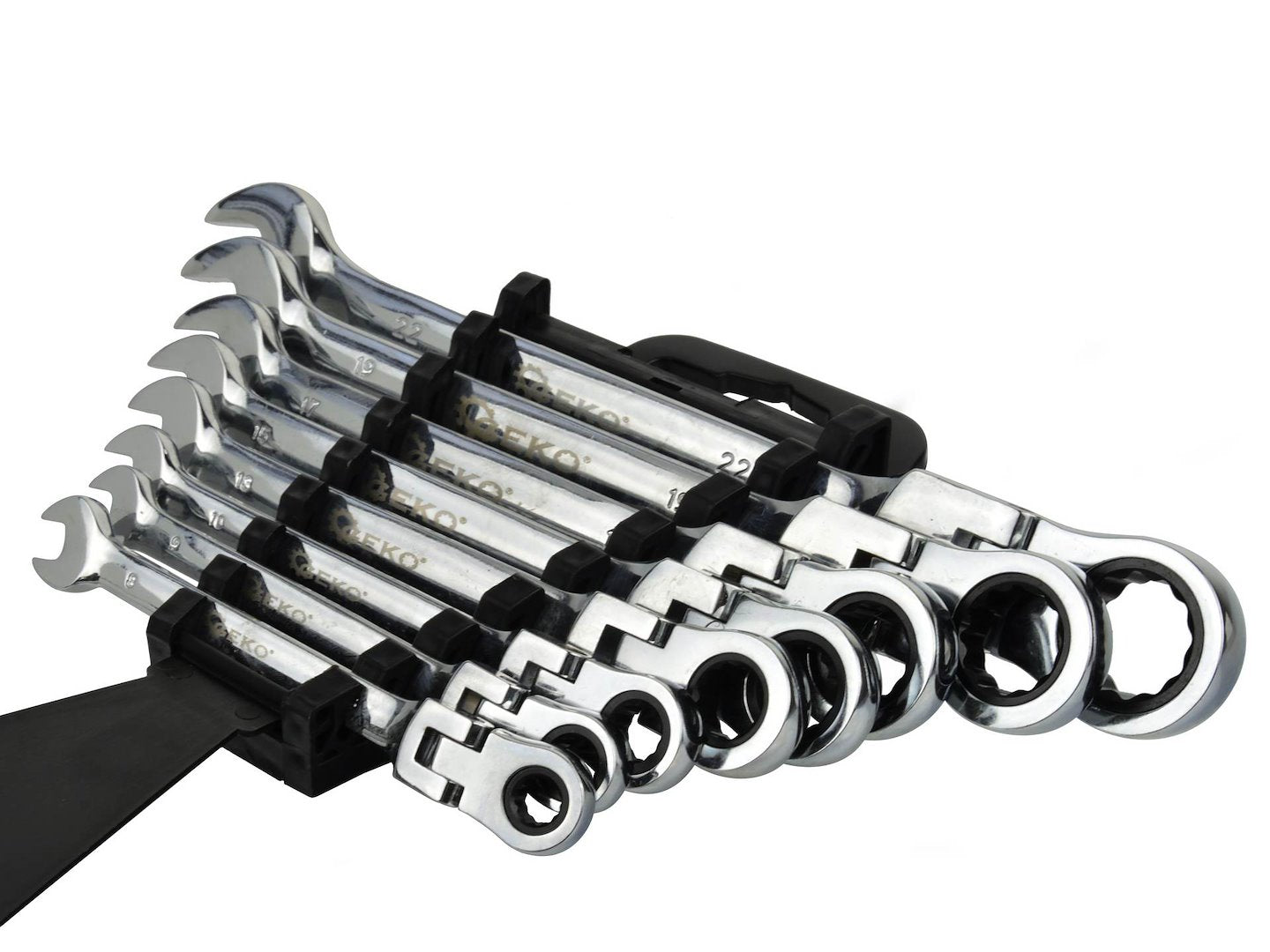 Set da 8 pezzi set di chiavi a cricchetto snodate 8 – 22 mm, Geko, chiavi combinate a cricchetto con snodo/snodabili