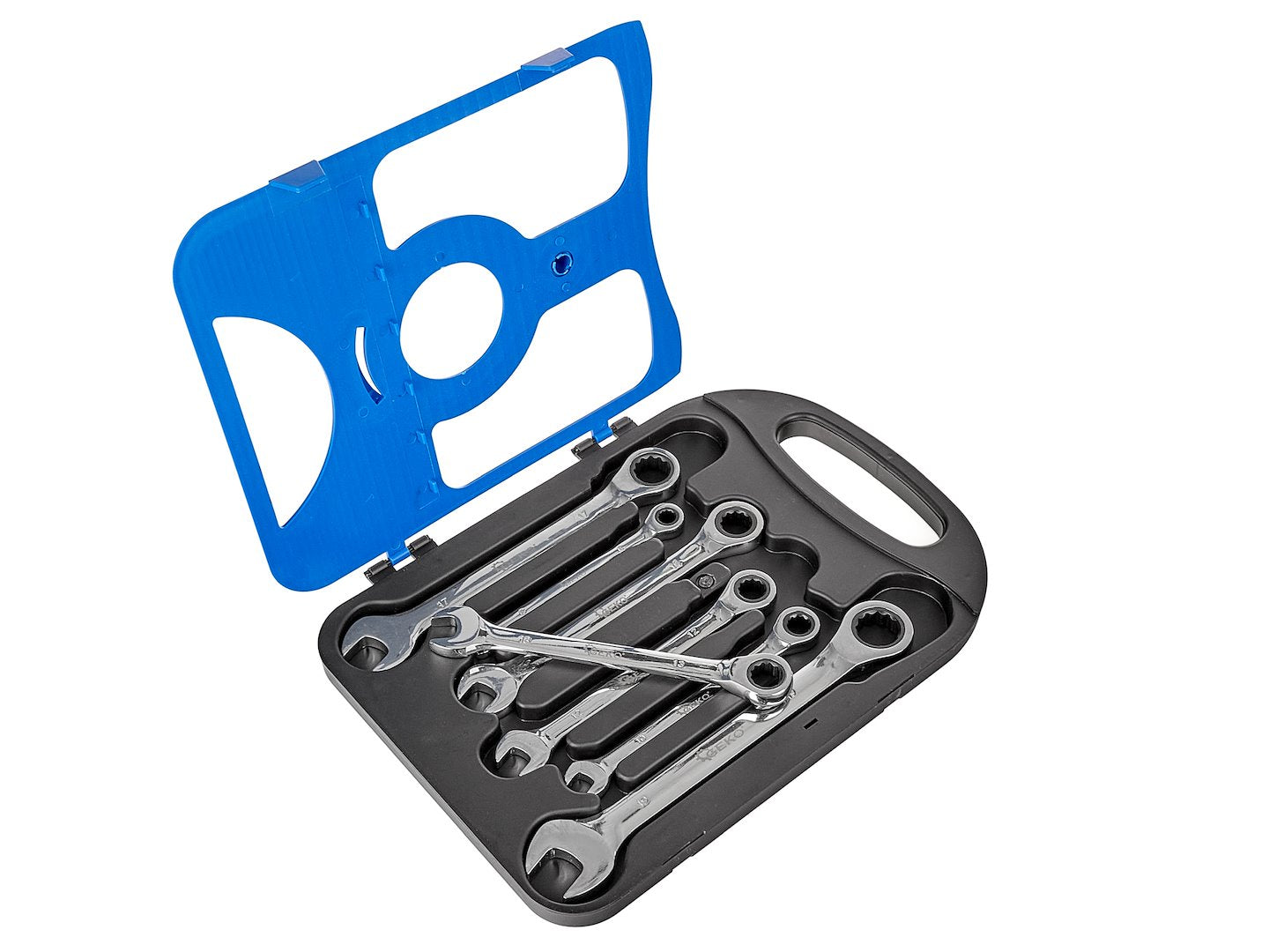 Set di chiavi a cricchetto combinate, anello e forchetta, 8–19 mm, 7 pezzi, Geko