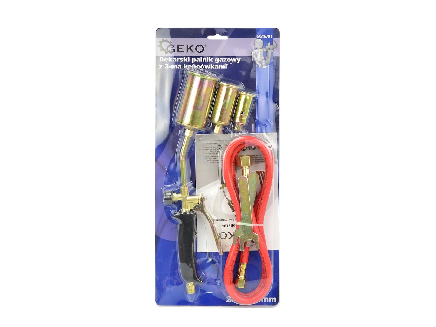 Bruciatore a gas con tubo flessibile da 1,5 m per riscaldamento e bruciatura, 3 teste (25, 35 e 50 mm) Geko