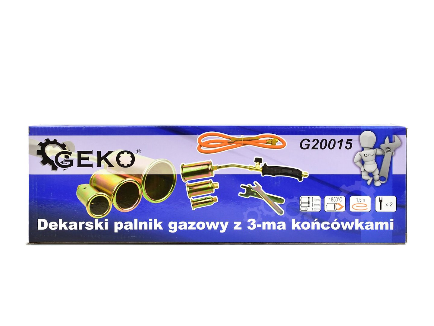 Bruciatore a gas con tubo flessibile da 1,5 m per riscaldamento e bruciatura, 3 teste (25, 35 e 50 mm) Geko