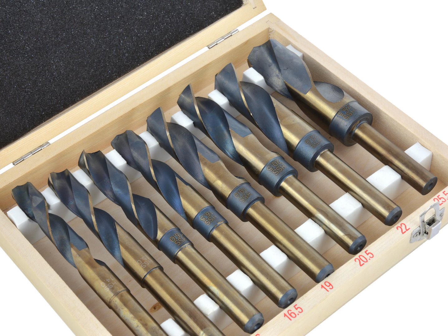 Set di 6 punte trapano professionali, HSS-CO 5% cobalto, 14–25,5 mm, 1/2", angolo 130° – per metalli duri e legno