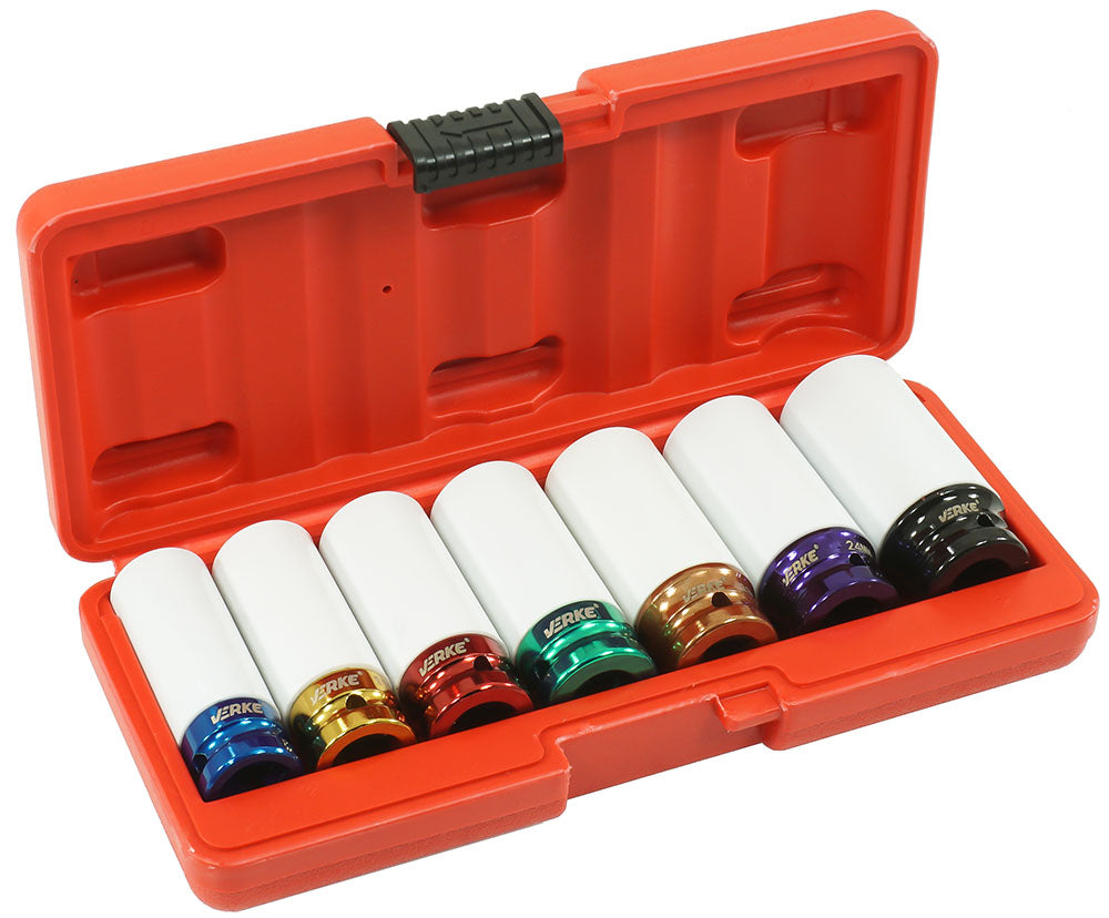 Set di 7 chiavi a bussola per cerchi in lega, 1/2", per avvitatore a impulsi, da 17 mm a 27 mm Verke