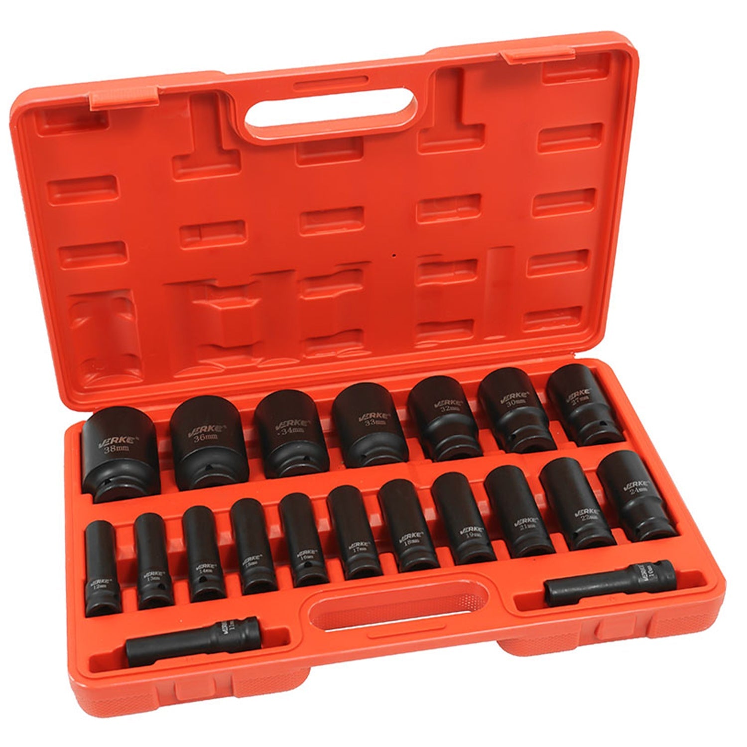 Set di 20 bussole a impatto, bussole a impulsi profondo, bussole a impatto attacco 1/2" esagonali, 10-38 mm, Verke