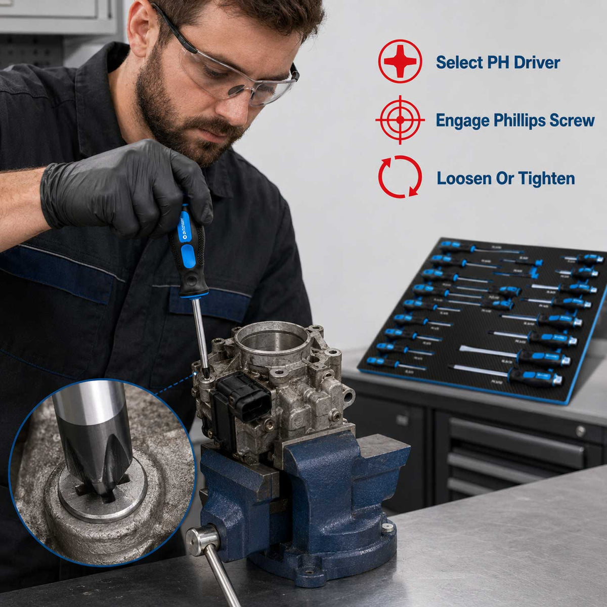 Modulo con inserto in schiuma per carrelli portautensili, kit cacciaviti professionali, 21 pezzi Gebo Tools