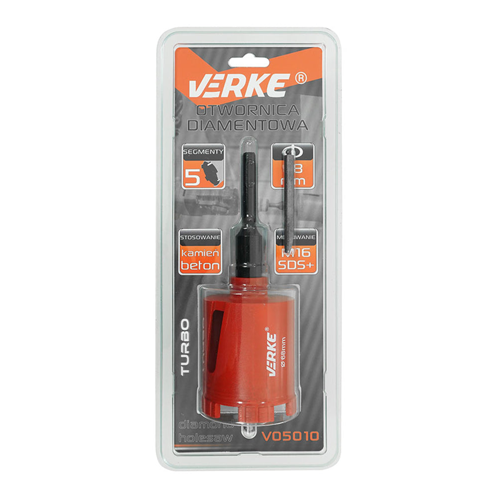 Carotatrice diamantata 5 segmenti turbo, M16 SDS PLUS per cemento e mattoni,fresa a tazza per muro, carotatrice 68 mm Verke