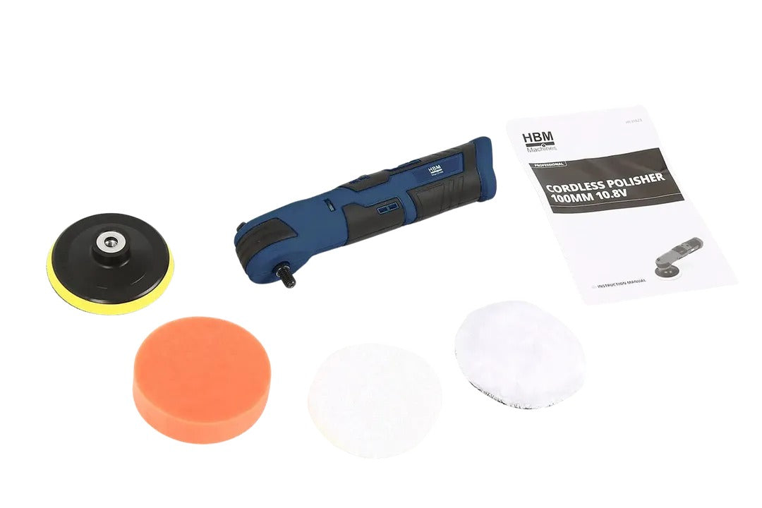 Lucidatrice auto senza fili, lucidatrice elettrica portatile a batteria, velocità regolabile 1.500-3.000giri/min, set per auto polishing e cura della vernice, 10,8 V Hbm