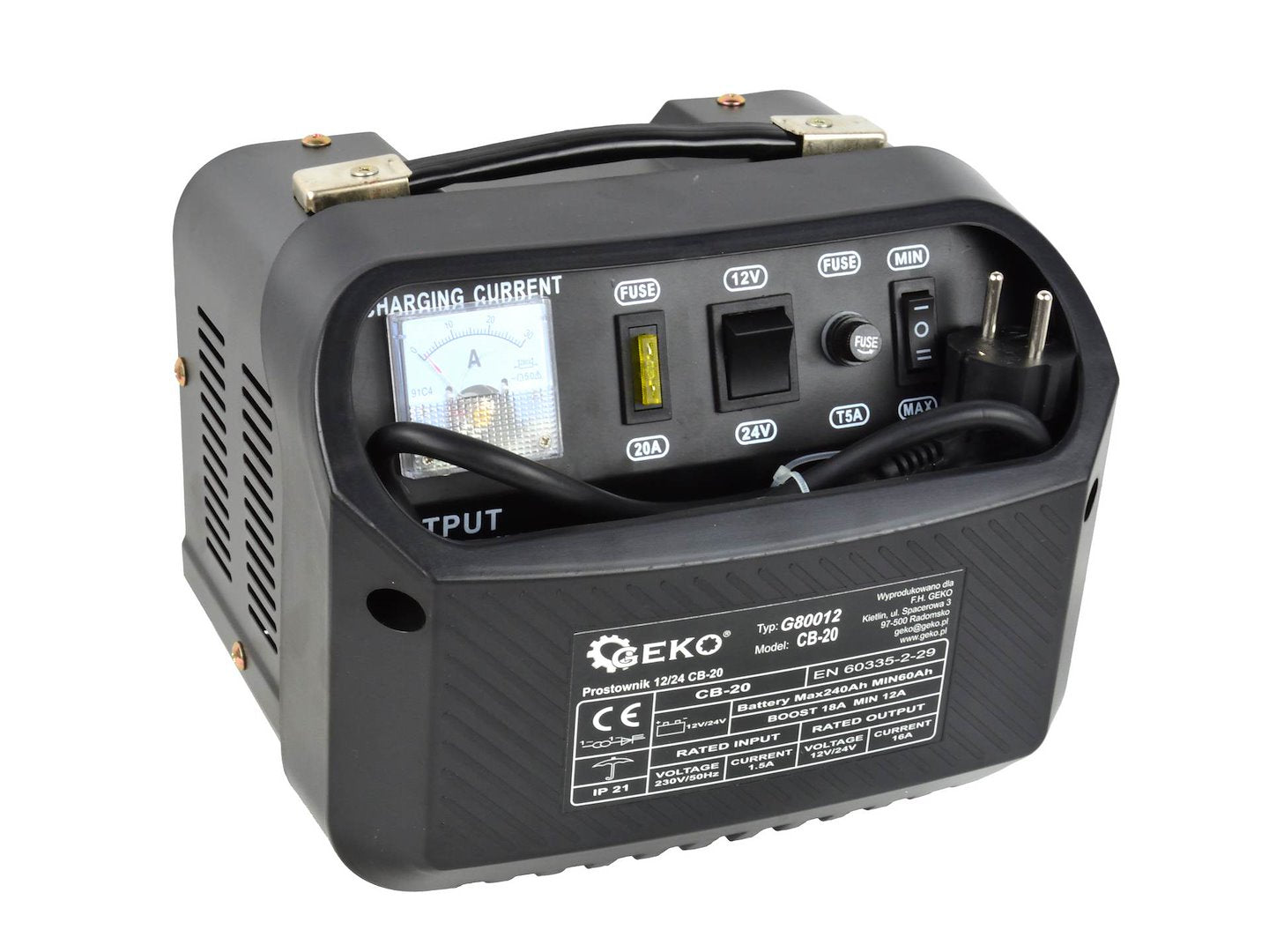 Caricabatterie auto 12/24V CB-20, 12-18A , avviatore per batterie auto 60-240 Ah Geko
