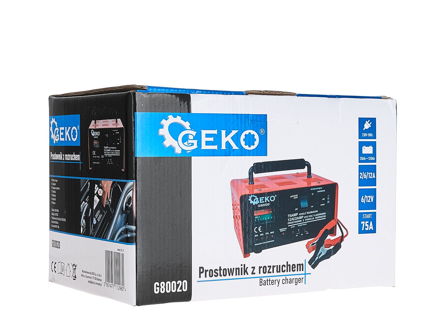 Caricabatterie auto con avviamento 75A, 6/12V, avviatore per batterie auto 20-120 Ah Geko
