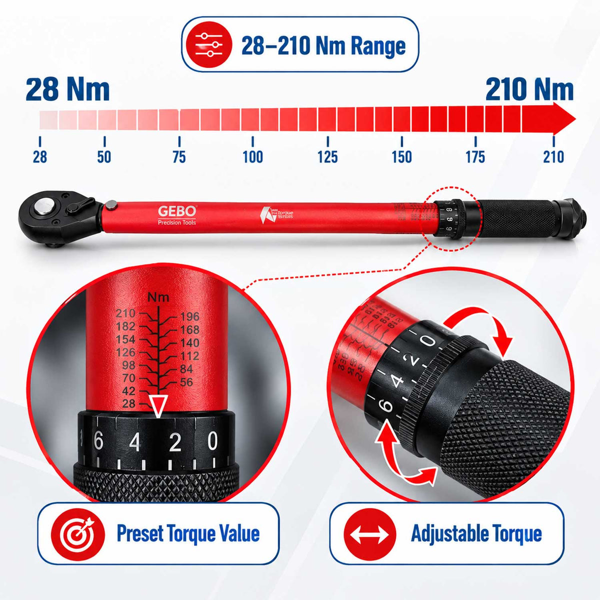 Chiave dinamometrica 1/2" 28-210 Nm Gebo Tools