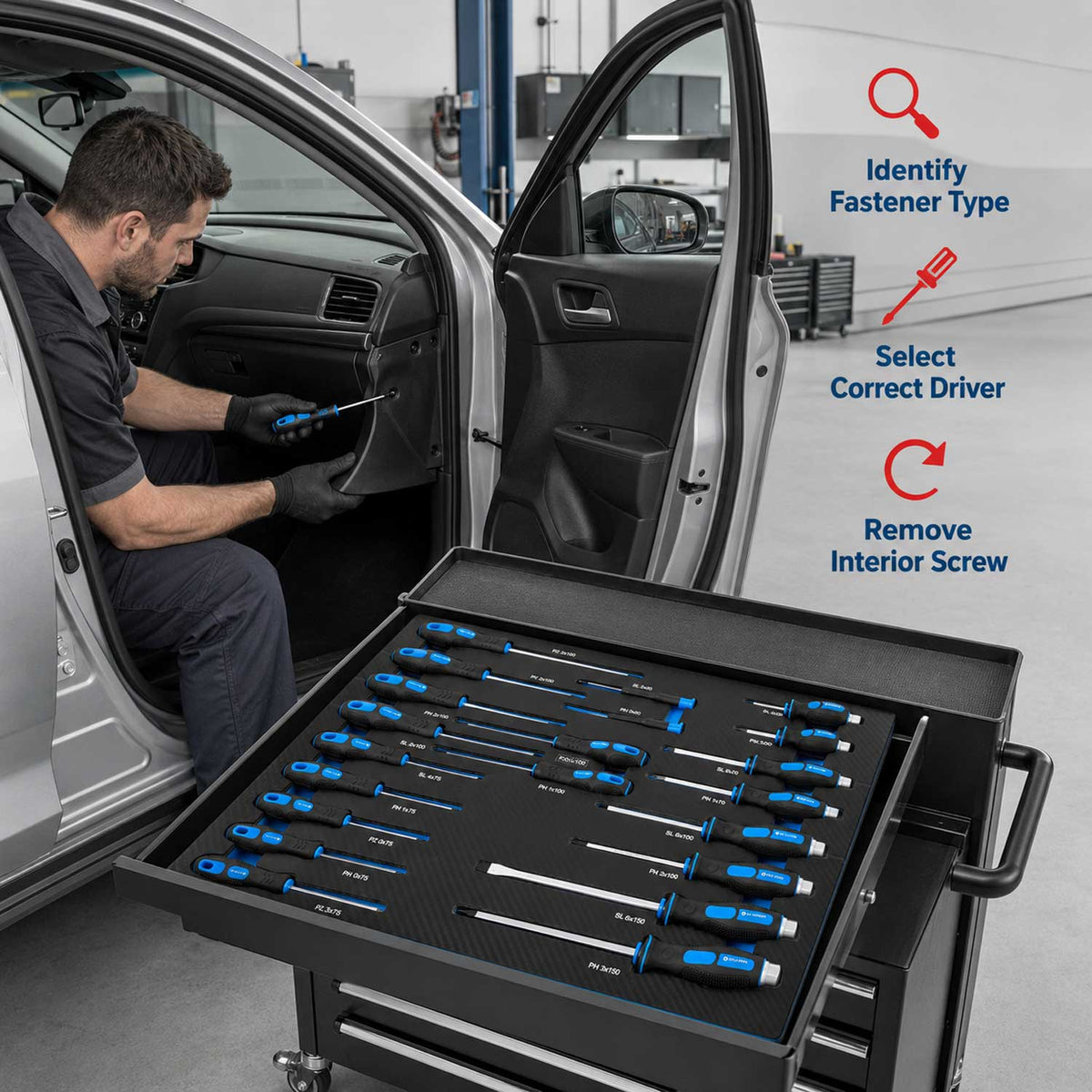 Modulo con inserto in schiuma per carrelli portautensili, kit cacciaviti professionali, 21 pezzi Gebo Tools