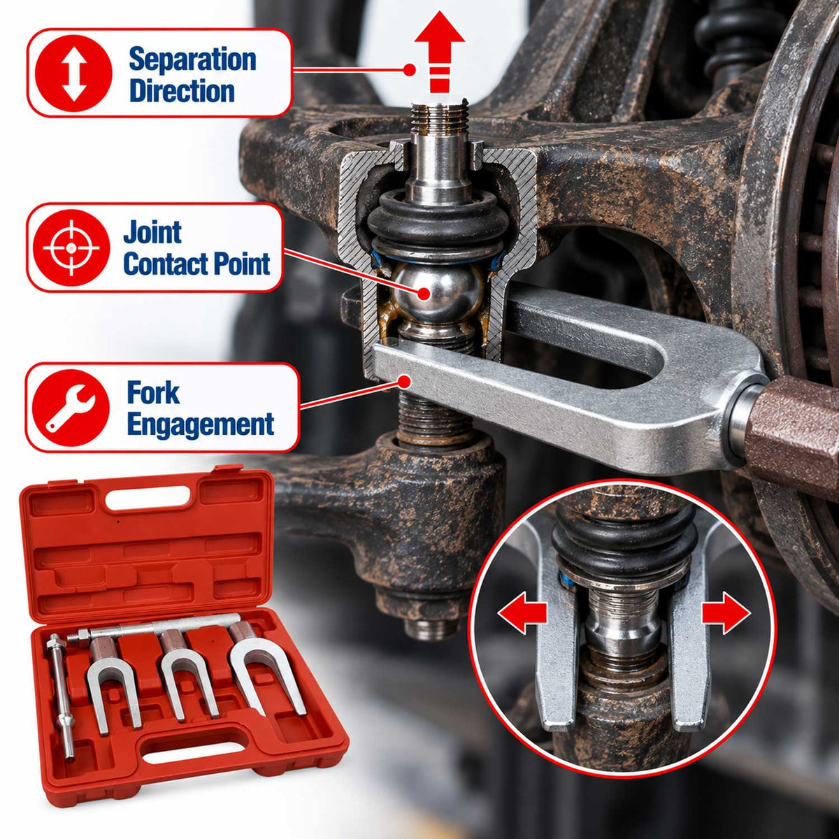Set-kit di leve a forcella per estrazione di giunti sferici, testine sterzo e snodi Gebo Tools