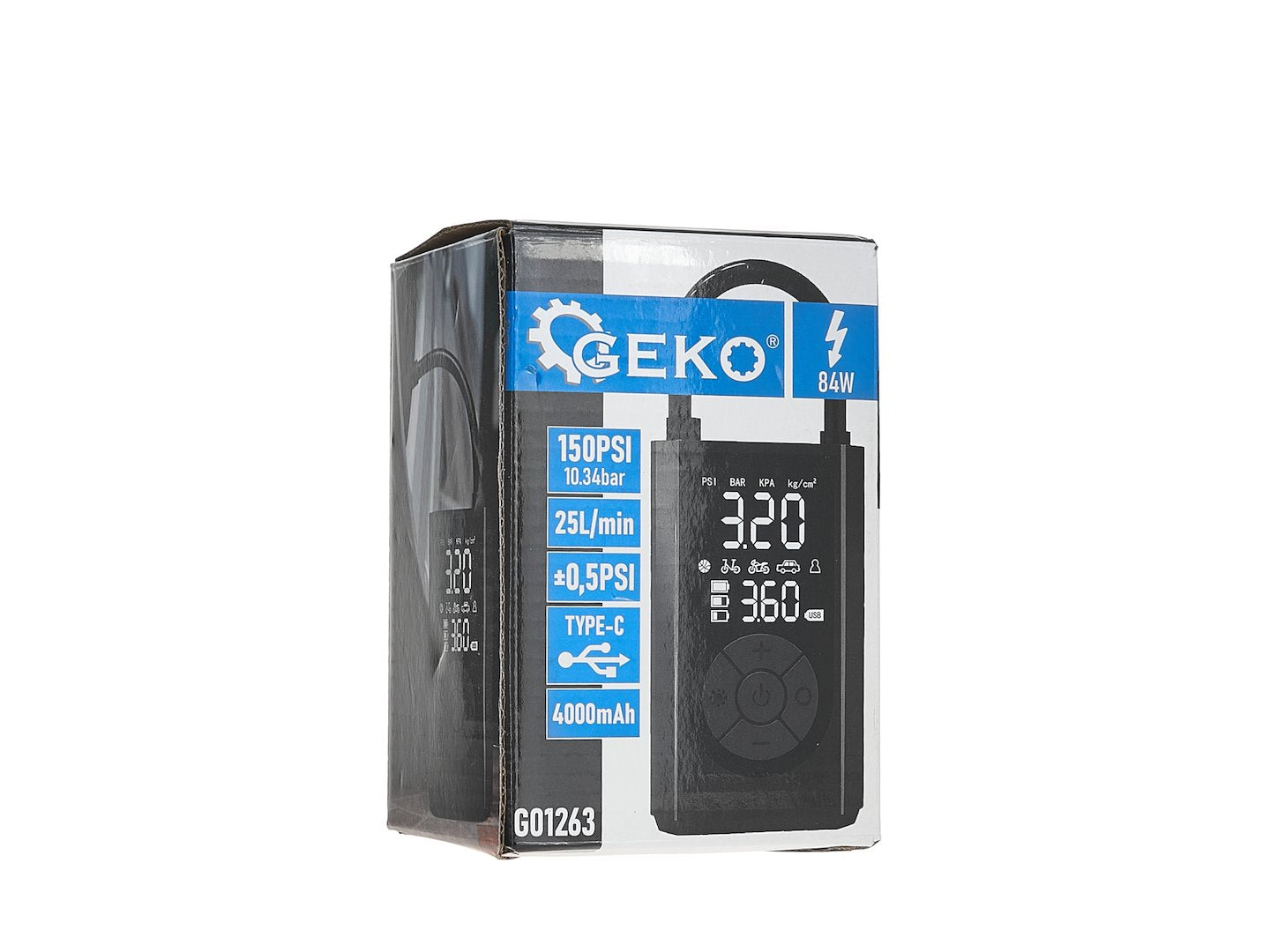 4000mAh mini compressore aria portatile 150psi gonfiatore elettrico con batteria ricaricabile, schermo LCD digitale, pompa per bicicletta, auto, moto, monopattino, palloni, 84 W con accessori, Geko