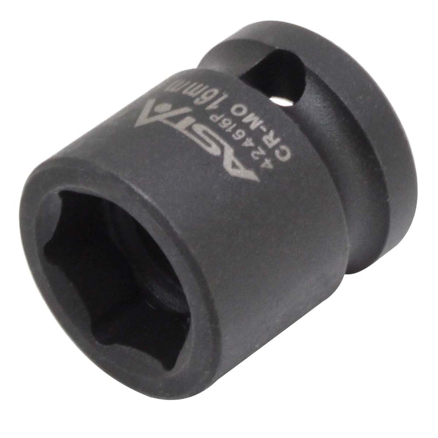 Chiave a bussola a impatto super corta 16 mm, con attacco quadro 1/2" pollici, bussola per avvitatore a impatto per officina, in acciaio cromo-molibdeno Cr-Mo