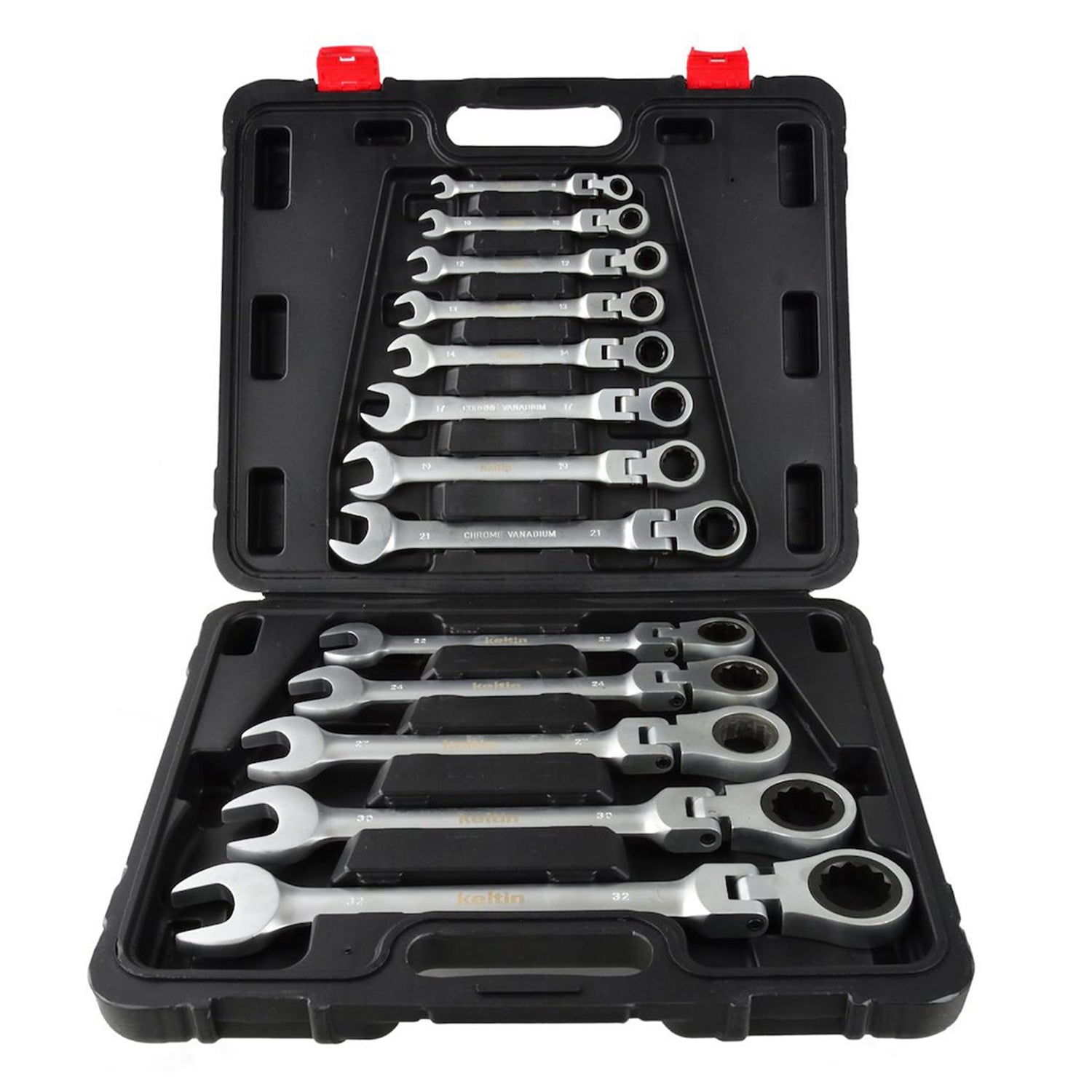 Set da 13 pezzi set di chiavi a cricchetto snodate 8 – 32 mm, chiavi combinate a cricchetto con snodo/snodabili, Keltin