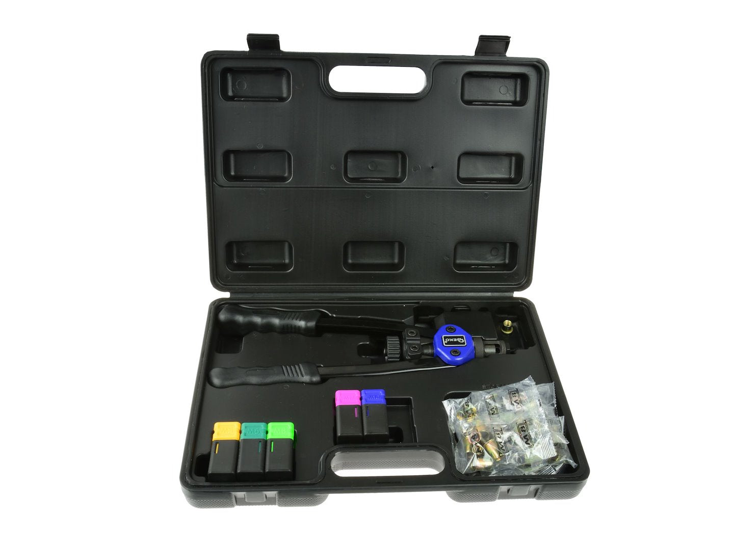 Pinza professionale per rivettatura di inserti filettati ,rivettatrice dadi ciechi completa di dadi M5-M12 Geko