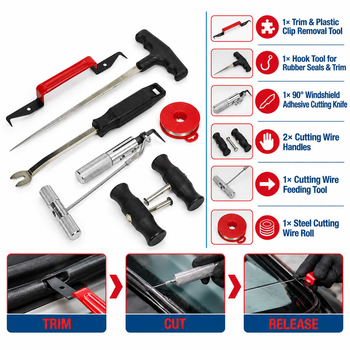 Set strumenti rimozione parabrezza, kit riparazione auto, Gebo Tools