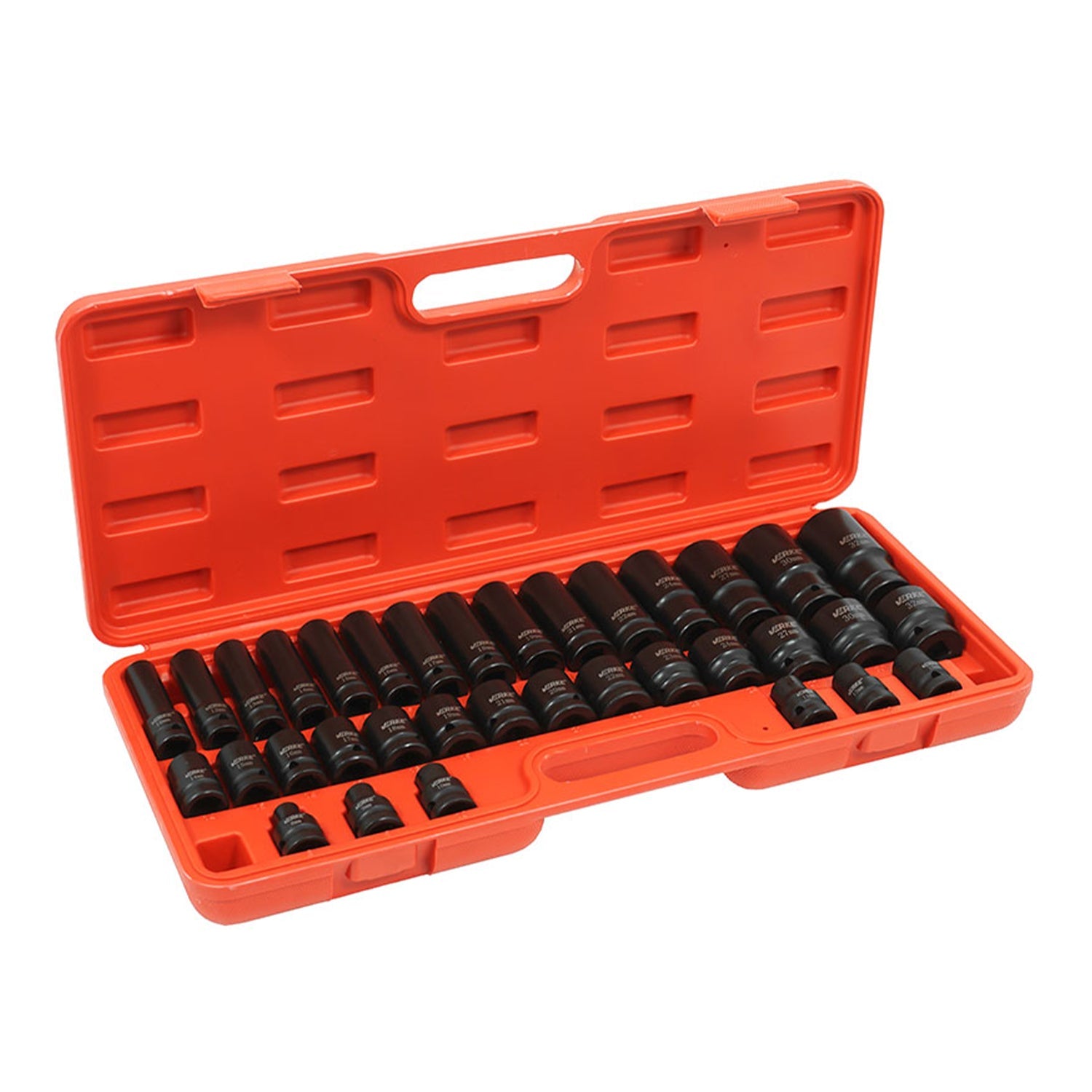 Set di 35 bussole a impatto, bussole a impulsi profondo, bussole a impatto attacco 1/2" esagonali, 8-32 mm, Verke