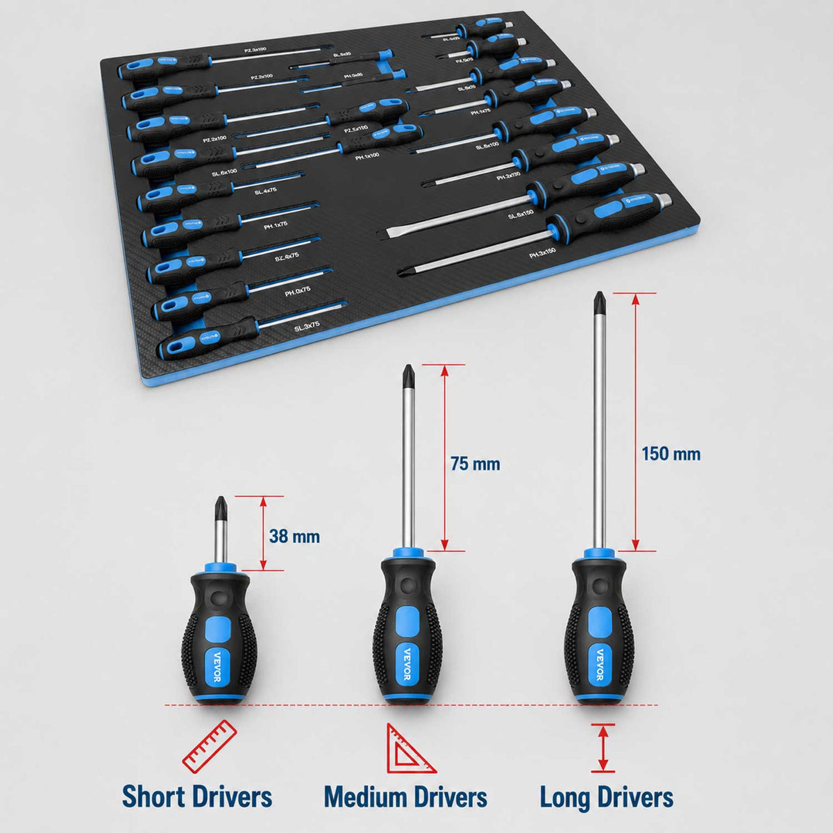 Modulo con inserto in schiuma per carrelli portautensili, kit cacciaviti professionali, 21 pezzi Gebo Tools