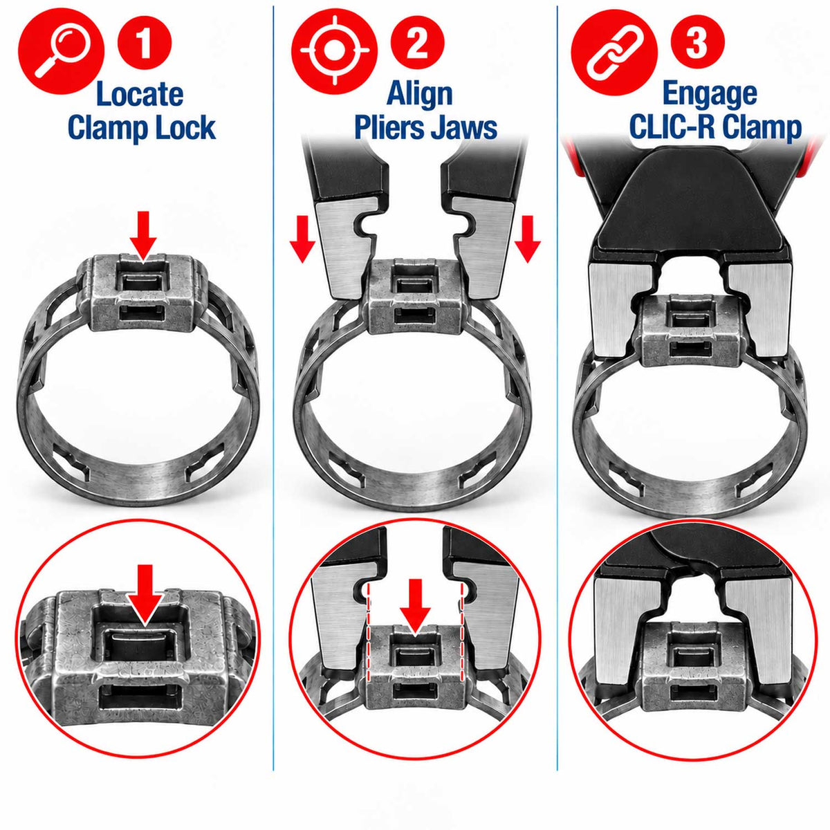 Pinza Clic-R per fascette e condotti auto, a scatto, pinze stringitubo Gebo Tools