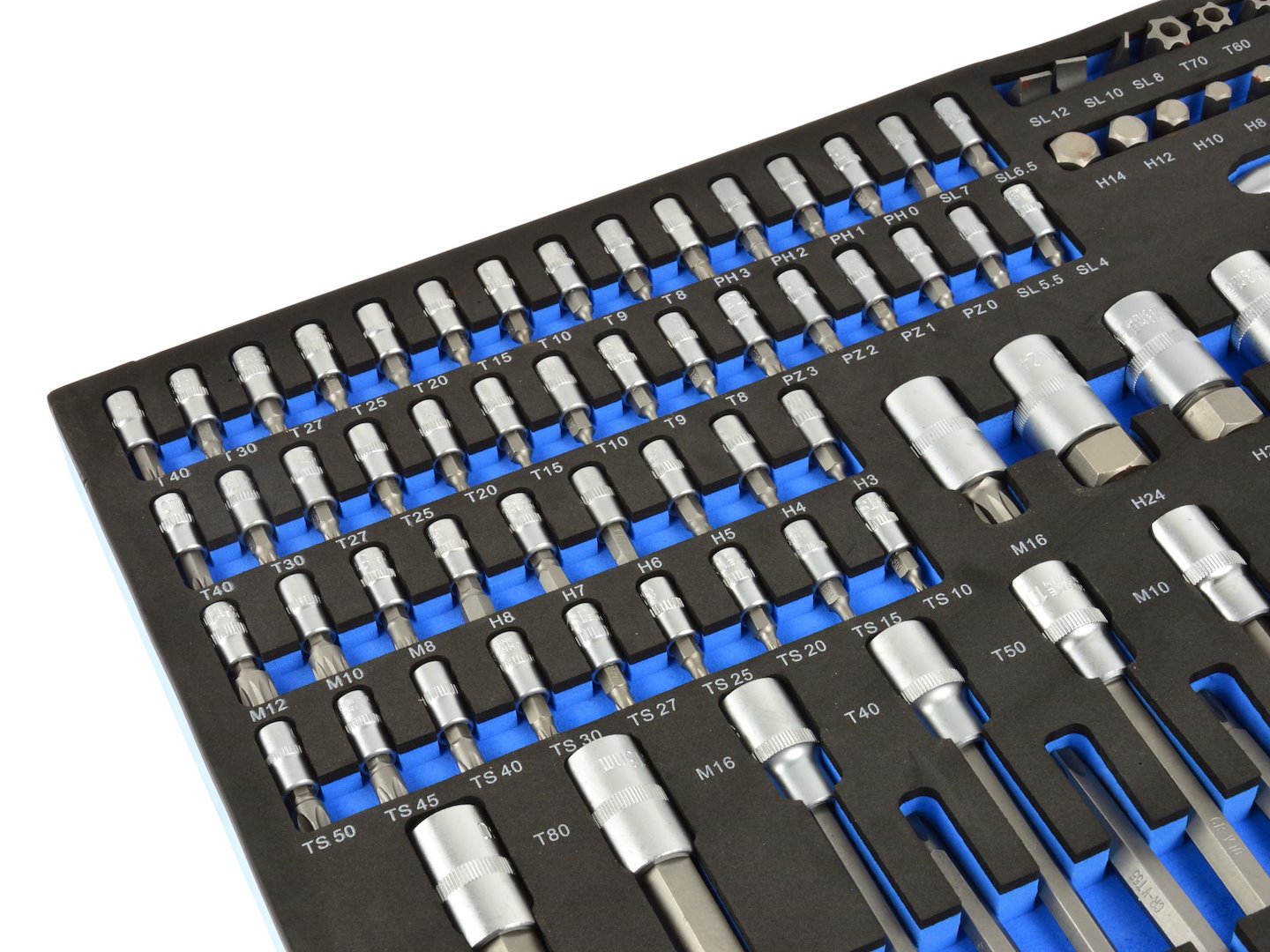 Set di inserti bit Torx 102 pezzi, con inserto in schiuma per carrello portautensili, schiuma espansa, schiuma a forma di cubo, modulo per carrelli porta attrezzi, Geko