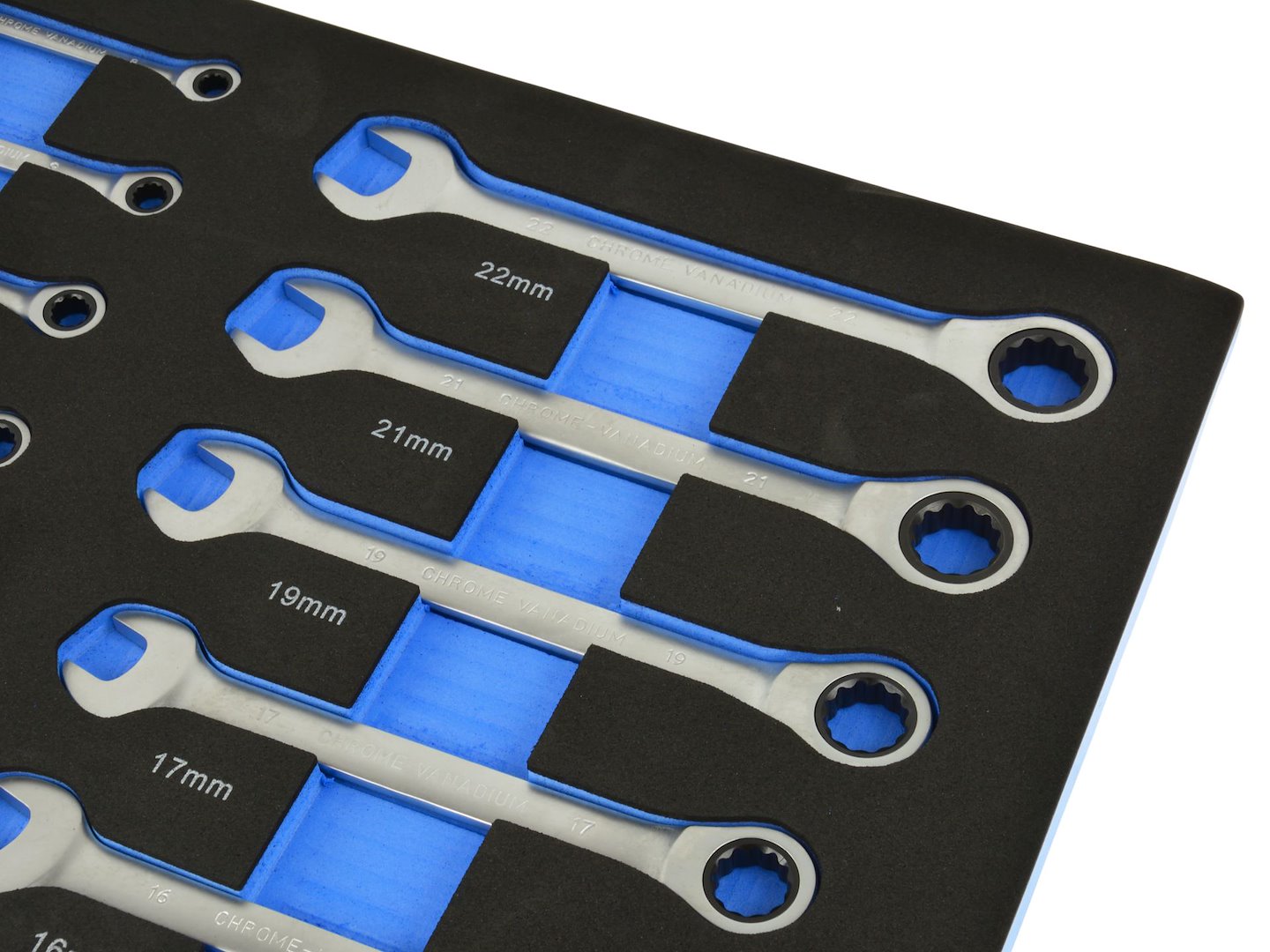 Set chiavi combinate a cricchetto, con inserto in schiuma per carrello portautensili, modulo per carrelli porta attrezzi, 8-22 mm 13 pezzi Geko