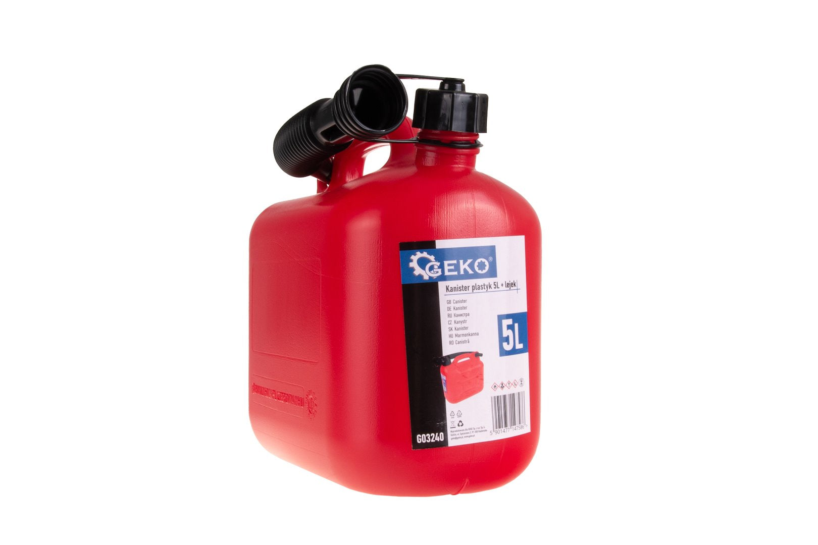 Tanica in plastica da 5 litri con imbuto, tanica per carburante, Geko