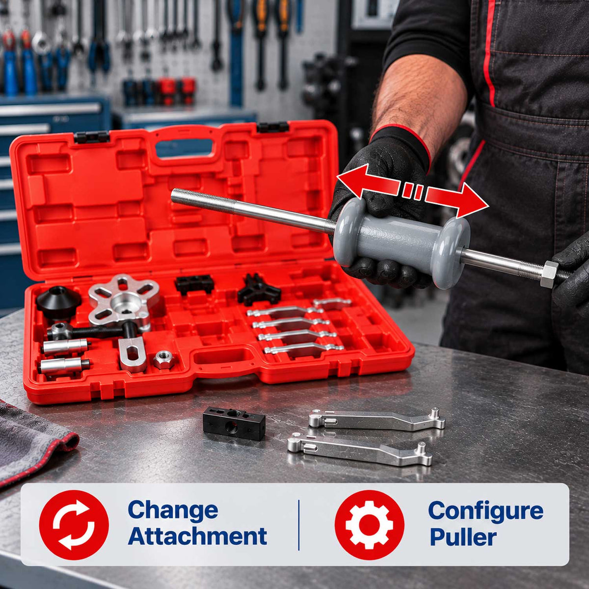 Set-kit estrattore cuscinetti interni, con martello, smontaggio cuscinetto Gebo Tools