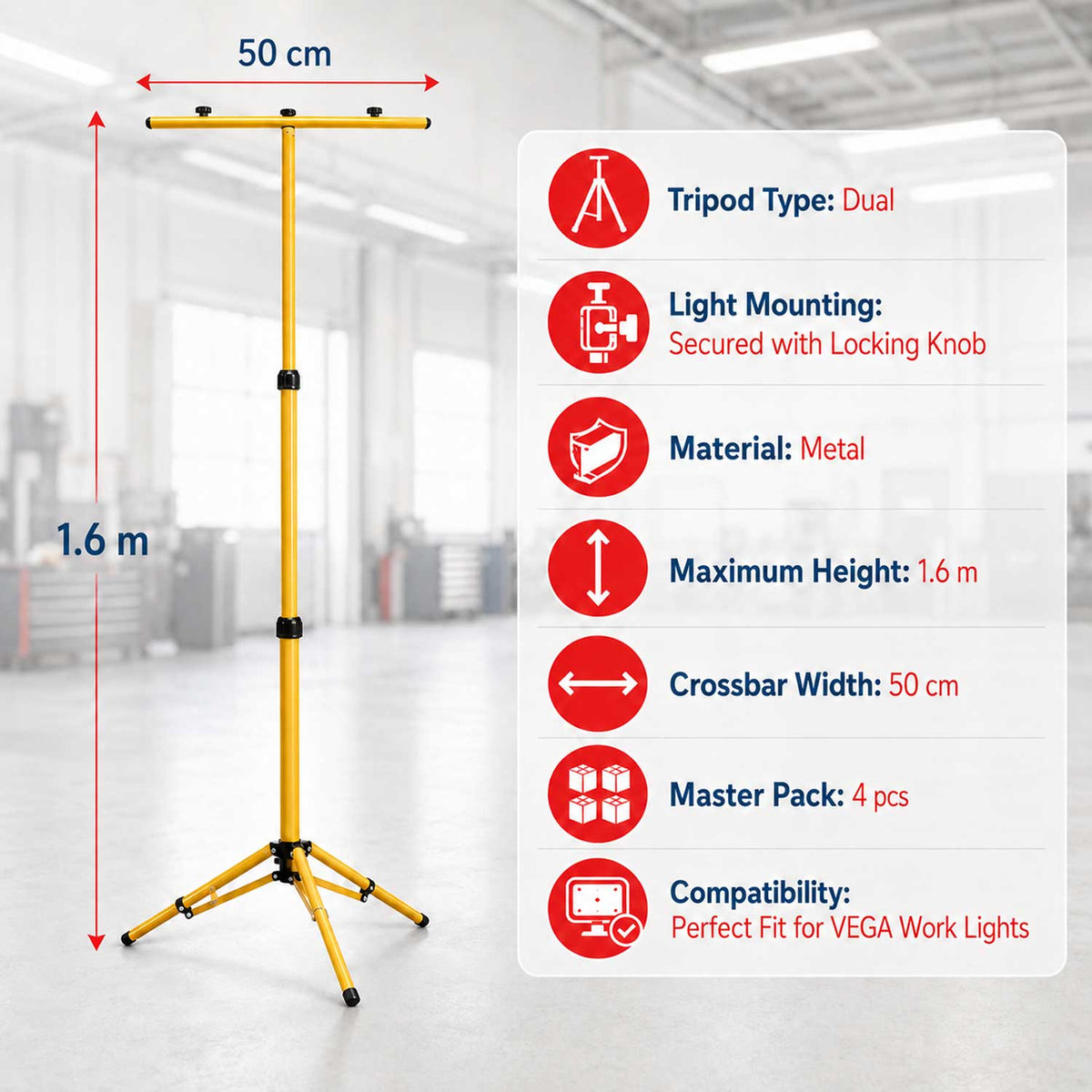 Tripiede cavalletto, stativo luce portatile 1, 6 m, per lampada reversibile, stabile, supporto per per flash fotografico in studio, Gebo Tools