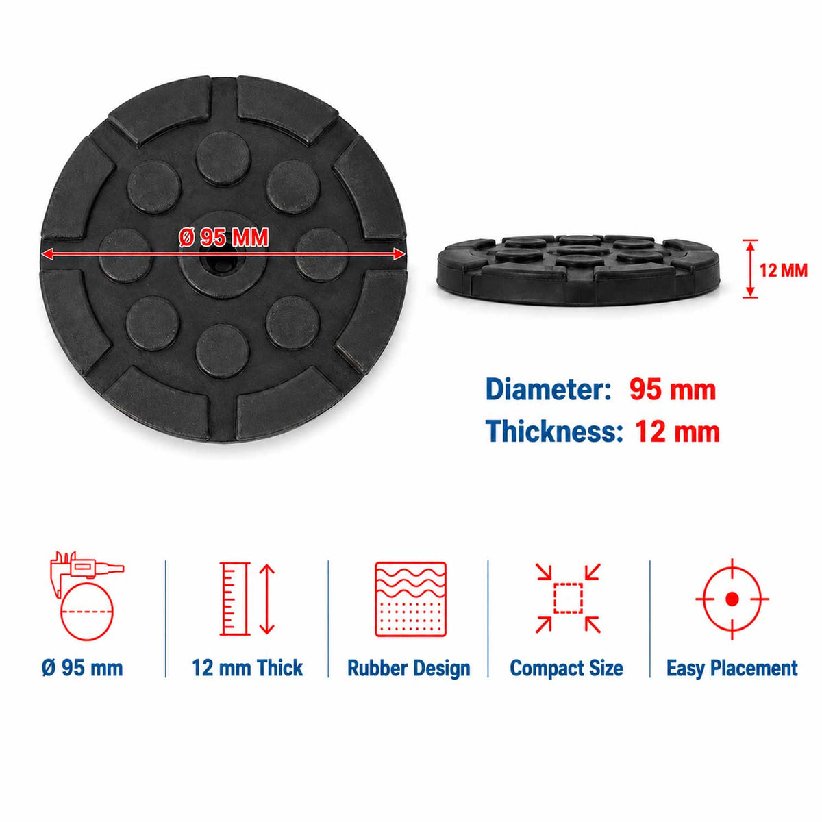Tampone in gomma rotondo per cric sollevatore, cuscinetto auto Gebo Tools