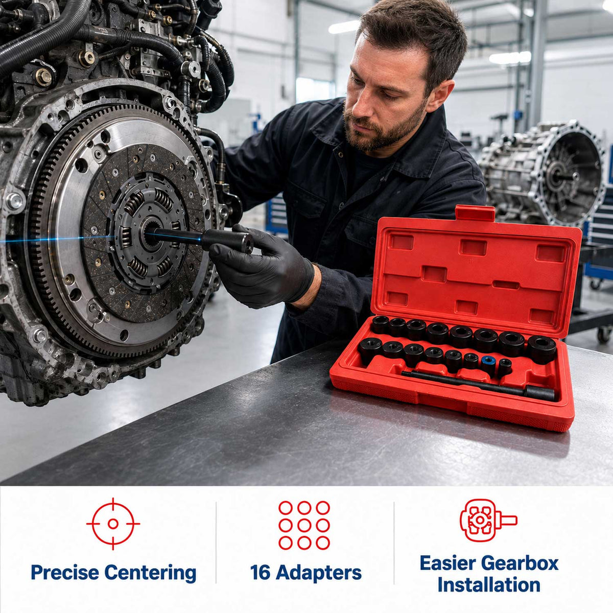 Kit-set attrezzi per allineamento e centraggio frizione auto universali, Gebo Tools