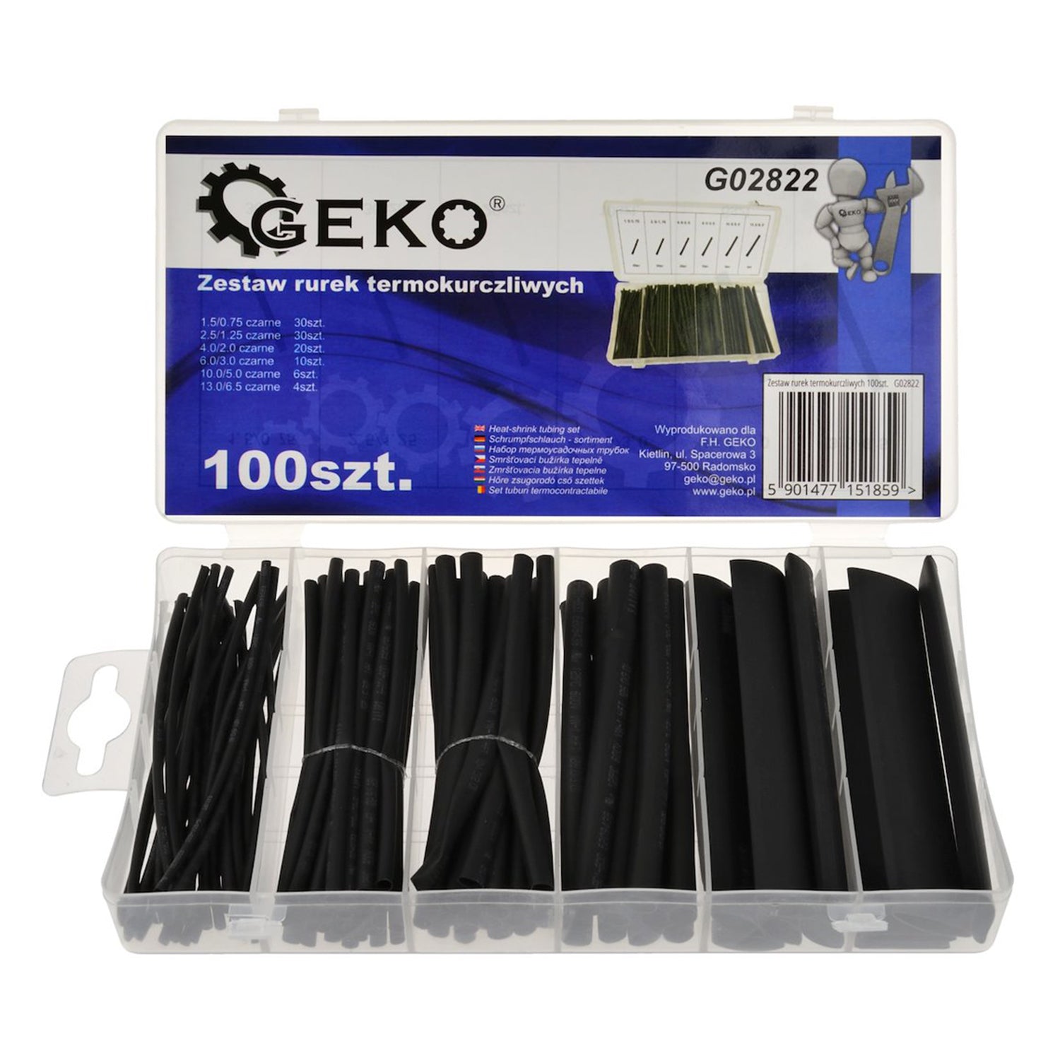 Set kit di 100pz guaine termorestringenti assortimento cavi cavo elettrico tubi, guaina termorestringente nera, termorestringente per cavi elettrici, termorestringente tubi, kit tubo termorestringente, 6 misure, Geko