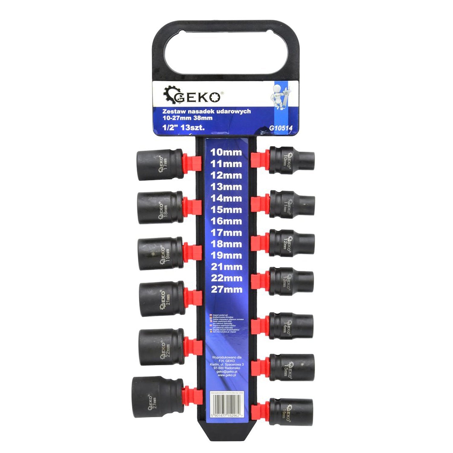 Set bussole a impatto, bussole a impulsi profondo, bussole a impatto attacco 1/2", 10-27 mm, 13 pezzi Geko