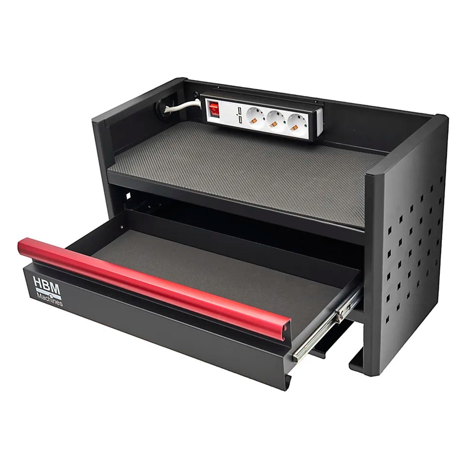 Porta attrezzi-organizzatore da parete per utensili elettrici 3 livelli per officina garage con cassetto e presa 220 V