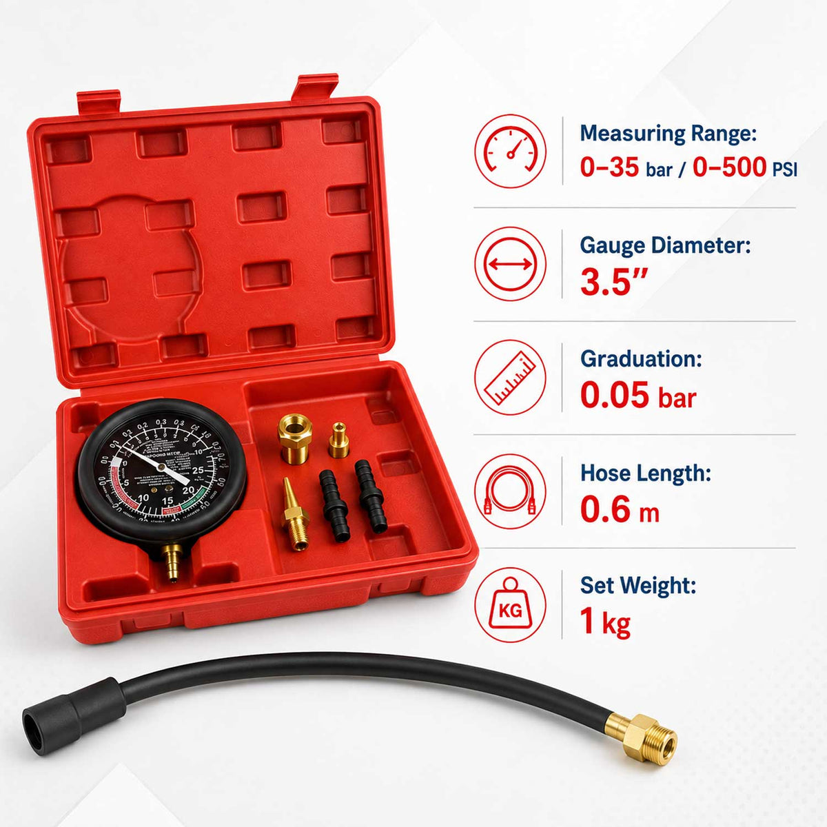 Tester pompa benzina, manometro carburatore pressione vuoto carburante auto, manometri compressione 1 bar fino a 0, 7 bar per auto e moto, Gebo Tools