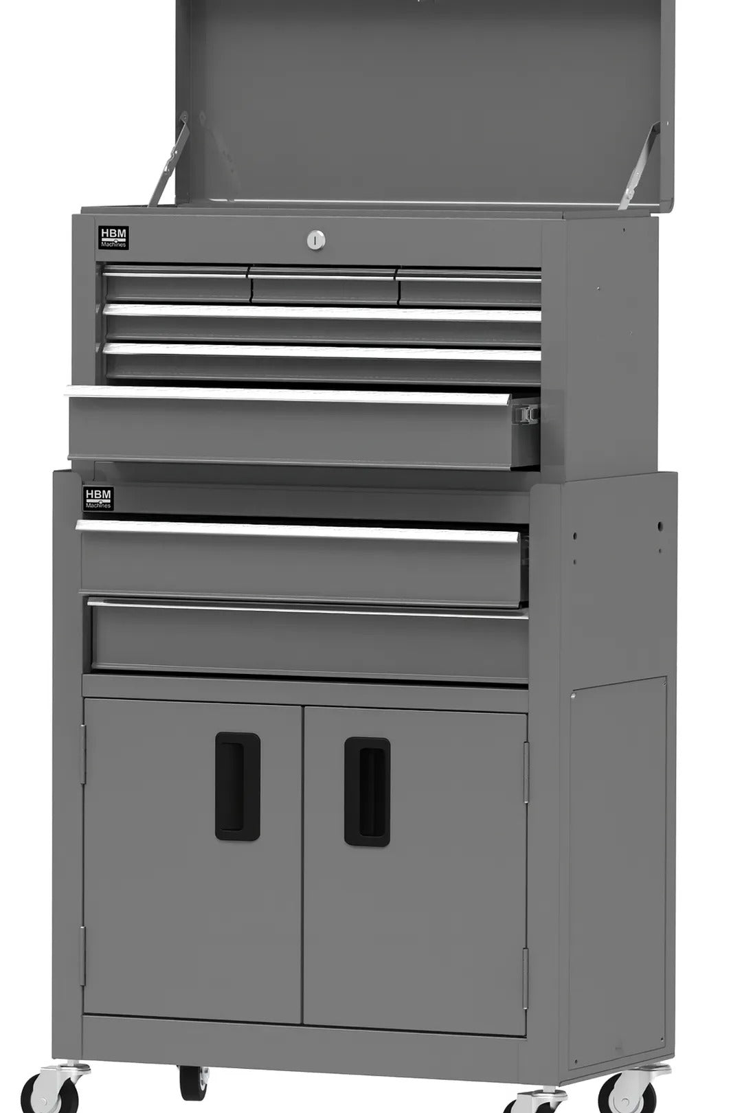 Carrello-armadietto metallico portautensili porta attrezzi multifunzione 2 pezzi-doppio con 8 cassetti e ruote mobile grigio HBM Premium Olanda organizzatore per officina garage
