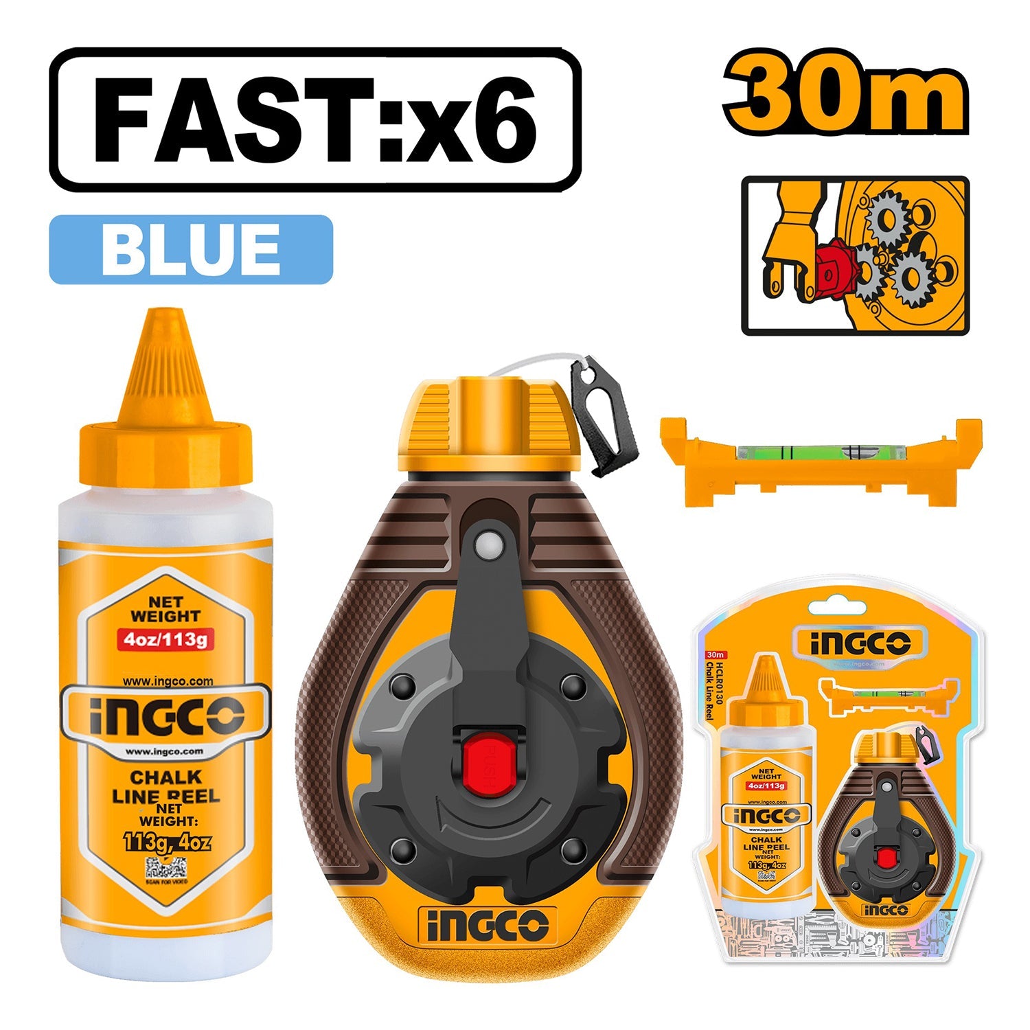 Dispositivo traccialinee con polvere filo 30 m, traccialinee con polvere, con sistema di recupero rapido 6:1
